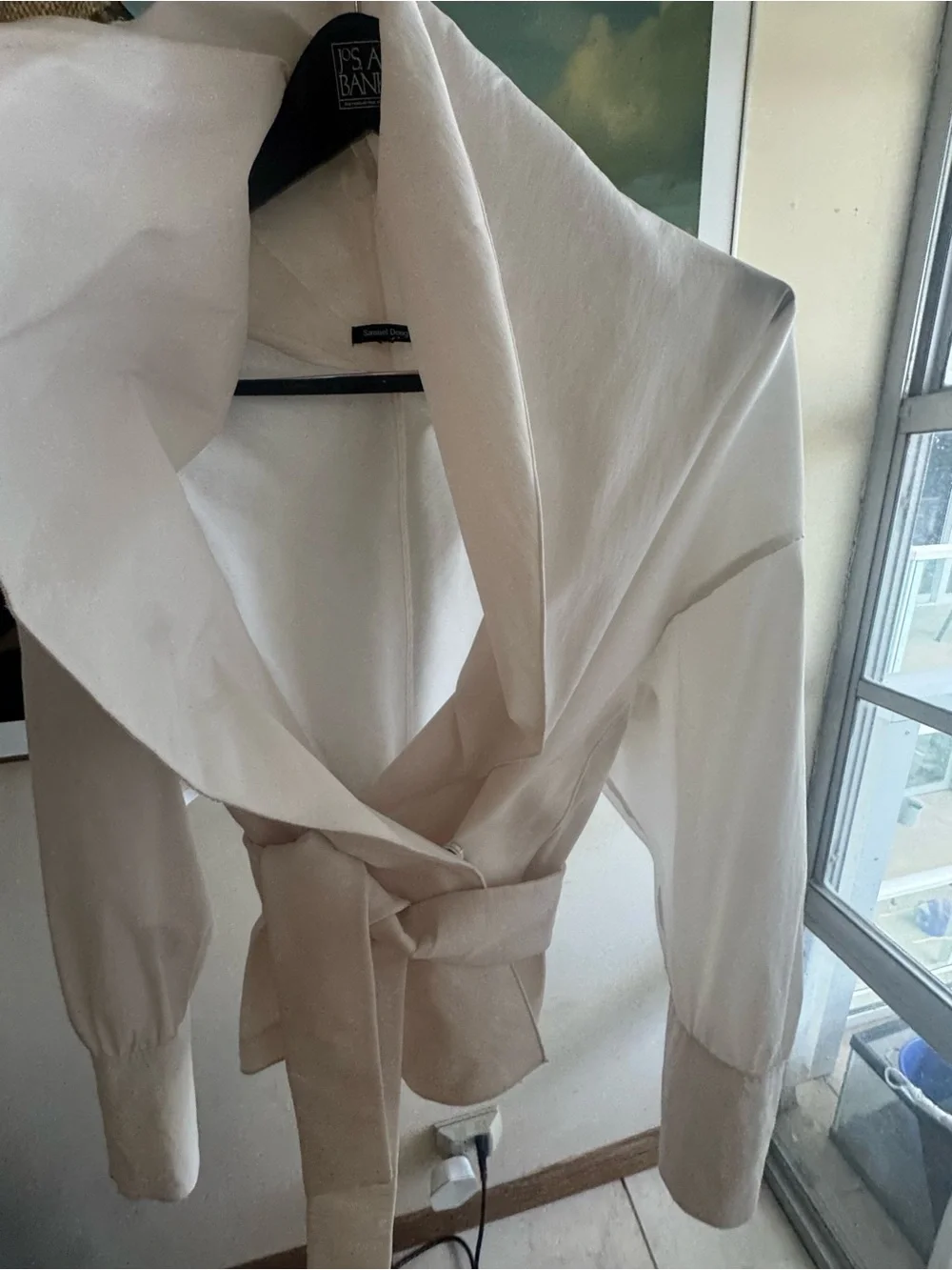 Couture White Jacket blouse with Oversized Collar avant garde